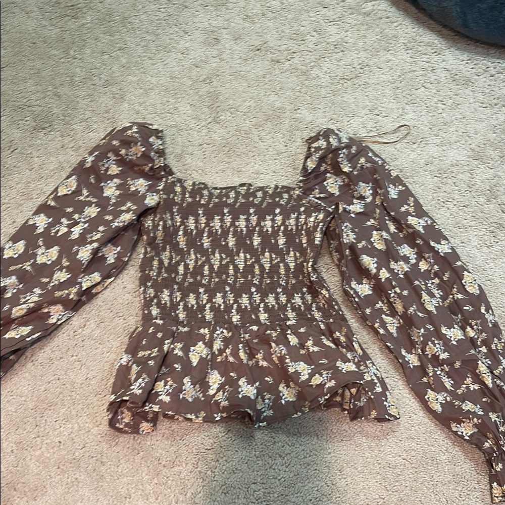 Floral Brown Smocked Women's Top